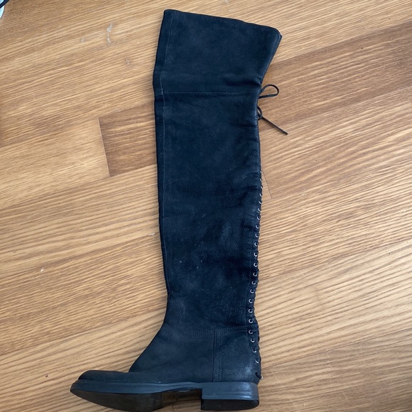 MIU MIU PRADA WOMEN BLACK LEATHER OVER-THE-KNEE BOOTS SIZE 7.5 37.5 - Picture 7 of 10